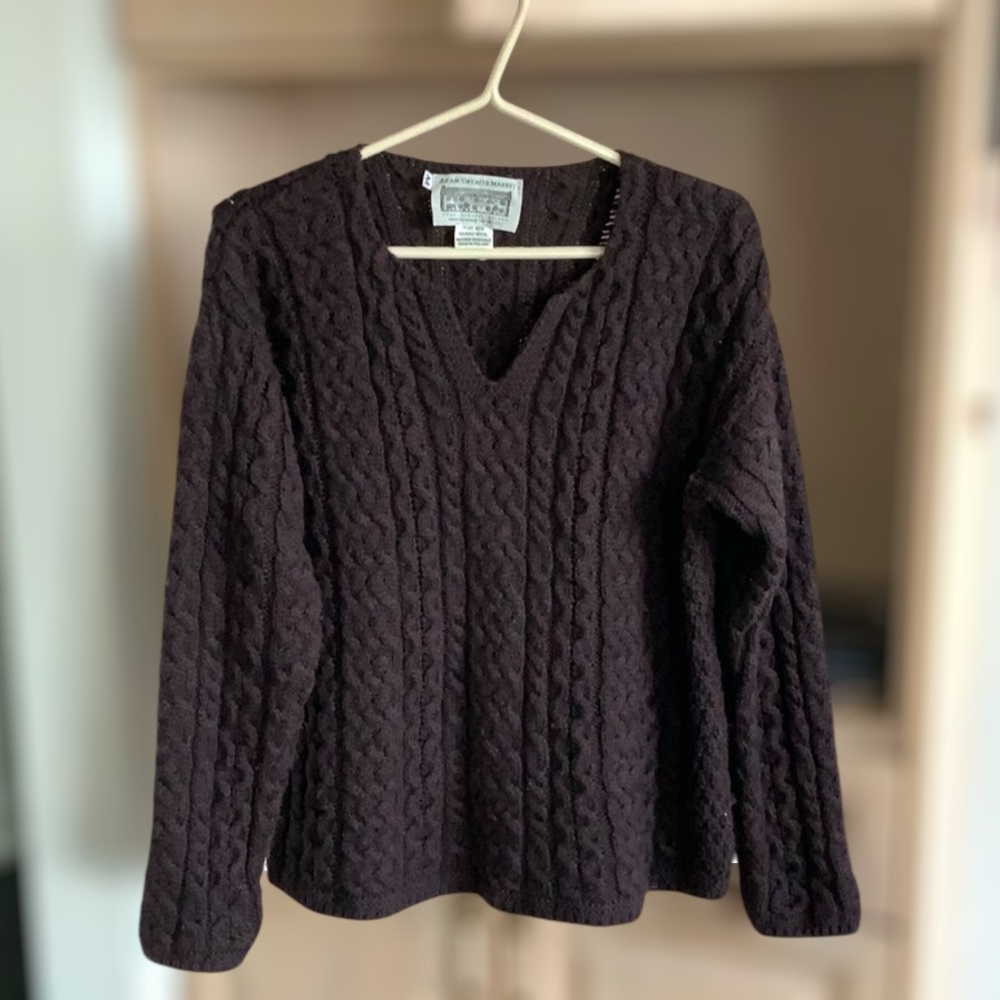 Aran sweater pure merino wool brown